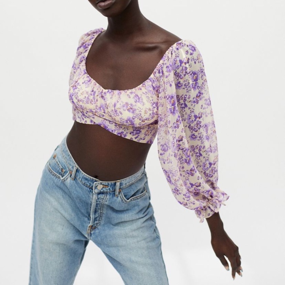 Kiss The Sky Floral Tie-Back Cropped Top NWT Size XS